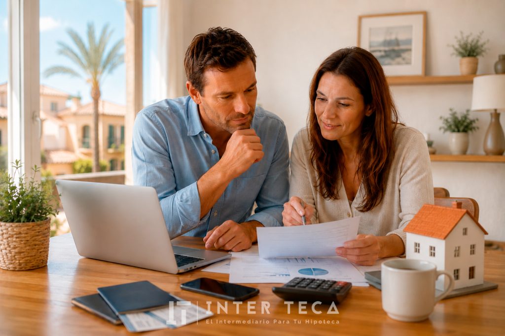 Pareja consultando una hipoteca para no residentes en España - INTERTECA